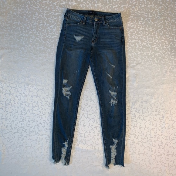 Just USA Denim - Just USA Distressed Frayed Hem Skinny Ankle Jeans